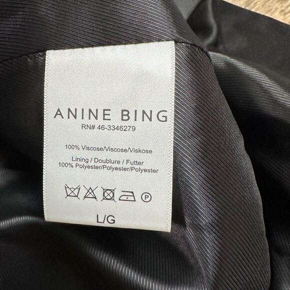 Anine Bing Women’s Size Large Tate Tie Belted Blazer Black Animal Print Jacket - Picture 7 of 8